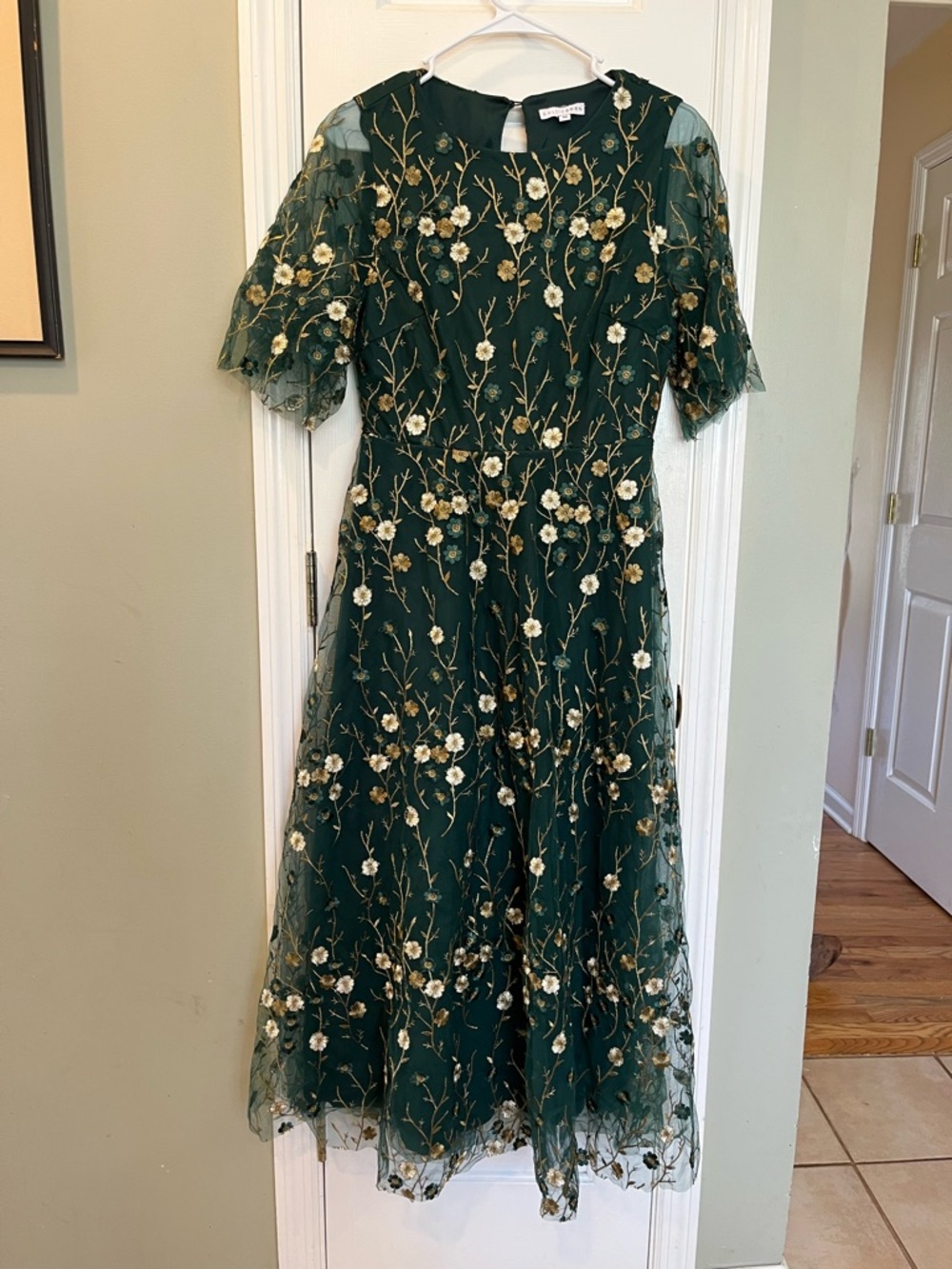 Baltic Born Arabella Embroidered Tulle Dark Green Floral Maxi Dress M